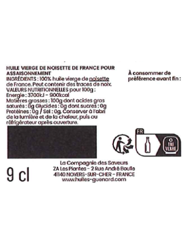 100% Virgin French Hazelnut Oil