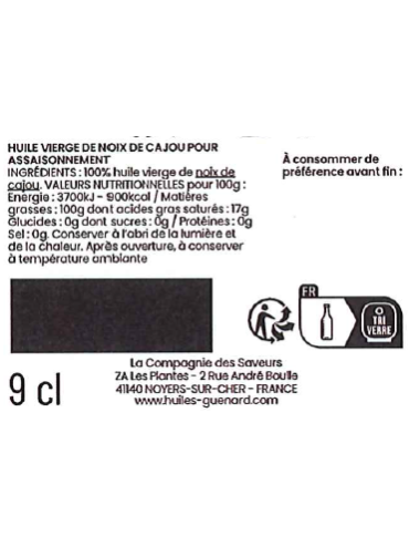 Huile de Noix de Cajou 100% vierge