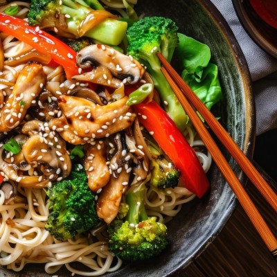 Recette de Wok de poulet & de légumes avec Huile de Sésame
