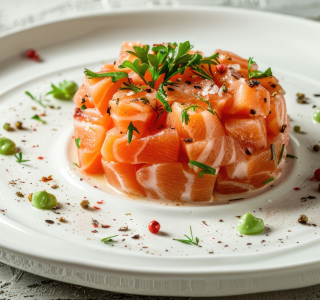 Tartare aux deux saumons & huile de pistache