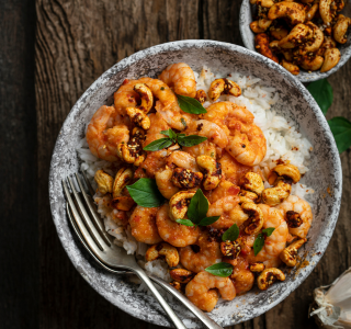 Wok de crevettes grillées et Noix de Cajou 
